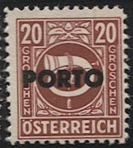 AUSTRIA 1946 AMG Postage Due  Sc J196  20g Mint NH VF, Post Horn, Print