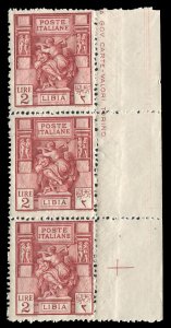 Italian Colonies, Libya #43var, 1924-31 2L carmine, right margin vertical str...