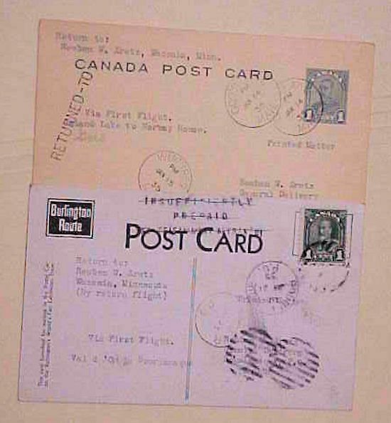 CANADA  1cent  AIRMAIL GODS LAKE 1935 B/S NORWAY HOUSE also VALD'OR BOURLAMAQUE