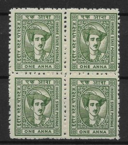 INDIA-INDORE SG38 1941 1a GREEN BLK OF 4 MNH