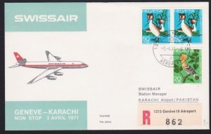 SWITZERLAND 1971 Swissair first flight cover to Karachi Pakistan...........A6322