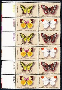 1977 Butterflies Plate Block of 12 13c Postage Stamps, Sc#1712-1715, MNH, OG