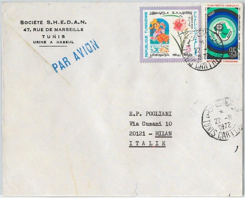 59317  - TUNISIA Tunis - POSTAL HISTORY: COVER to ITALY  1972 -  FLOWERS