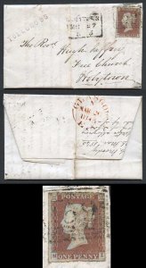 1841 Penny Red (MI) on cover with Mixed ink TOLLCROSS Straight line