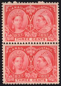 Canada #53 3c Bright Rose 1897 Jubilee Issue  XF *MLH* Vertical Pair