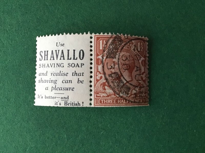 G.B. King George V 1930’s Shavallo Shaving Advert Label with Used  Stamp R44948 