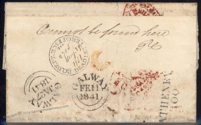 USA 1840 Ireland Dead Letter Galway New York Agent Abraham Bell Killians C 92162