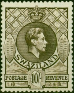 Swaziland 1938 10s Sepia SG38 P.13.5 x 13 Fine MNH