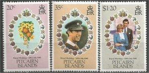 PITCAIRN ISLANDS, 1981, MNH set, Royal Wedding Scott 206-208