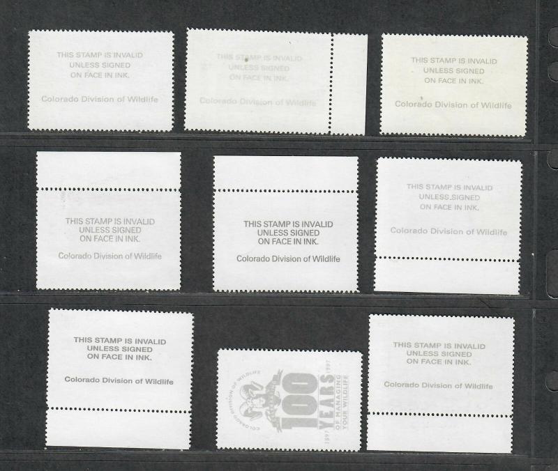 Colorado Sc#1-9 M/NH/VF, State Duck Stamp Collection, Cv. $107.50