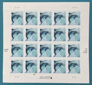 Scott 4388 DOLPHIN Pane of 20 US  64¢ Stamps 2003 NH, Flaw