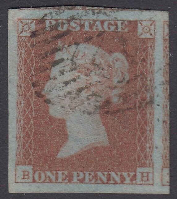 SG 8 1d red-brown plate 99 lettered BH. Very fine used. 4 huge margins