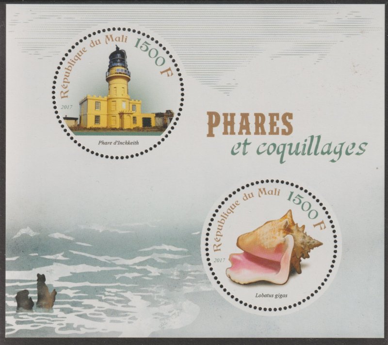 LIGHTHOUSES &  SHELLS  perf sheet containing two circular values mnh
