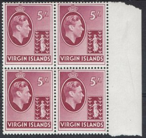 BRITISH VIRGIN ISLANDS 1938 KGVI BADGE 5/- MNH ** BLOCK