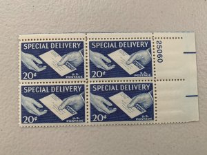 US Scott E20 Plate Block of 4 Special Delivery, MINT NH OG 20c stock photo