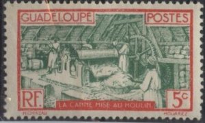 Guadeloupe 100 (mh, gum skips) 5c sugar mill, ver & grn (1928)