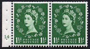 SB28 1 1/2d Green Wmk Edward Booklet Pane of Two Cyl 14 no dot U/M