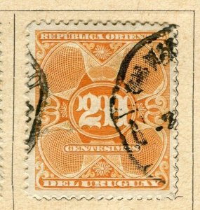 URUGUAY; 1889 early classic Perf issue fine used 20c. value