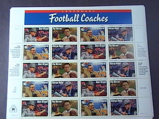 U.S.# 3143-3146-MNH-- PANE OF 20--LEGENDARY FOOTBALL COACHES--1997