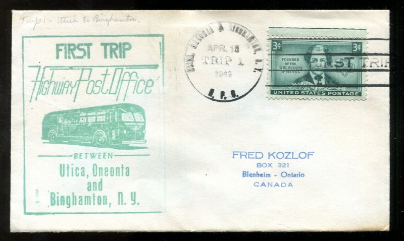 d36 - HPO Cover 1949 First Trip UTICA, ONEONTA and BINGHAMTON NY