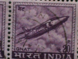 ​INDIA-1967-SC#413- 57 YEARS OLD STAMPS-GNAT PLANE USED BLOCK VERY FINE