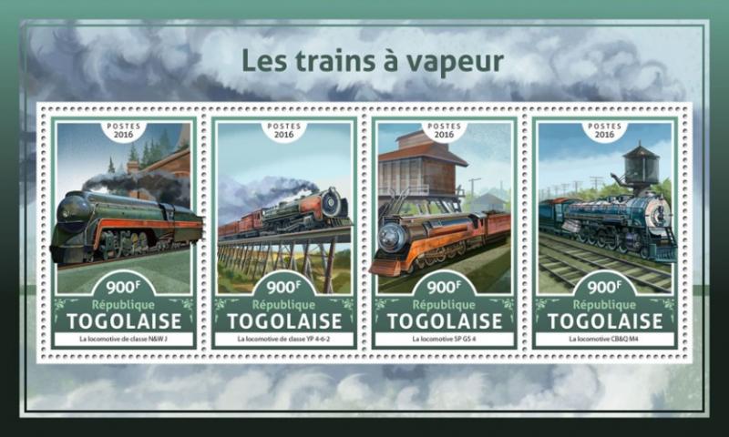 TOGO - 2016 - Steam Trains - Perf 4v Sheet - MNH