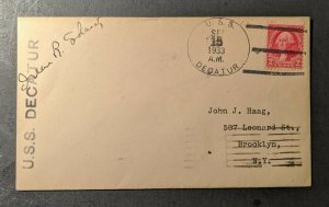 1933 USS Decatur Navy Cover to Brooklyn New York Ship Cancel Airmail Aux