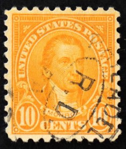 U.S. Used Stamp Scott #591 10c Monroe, XF - Superb. Philadelphia Oval Cancel.