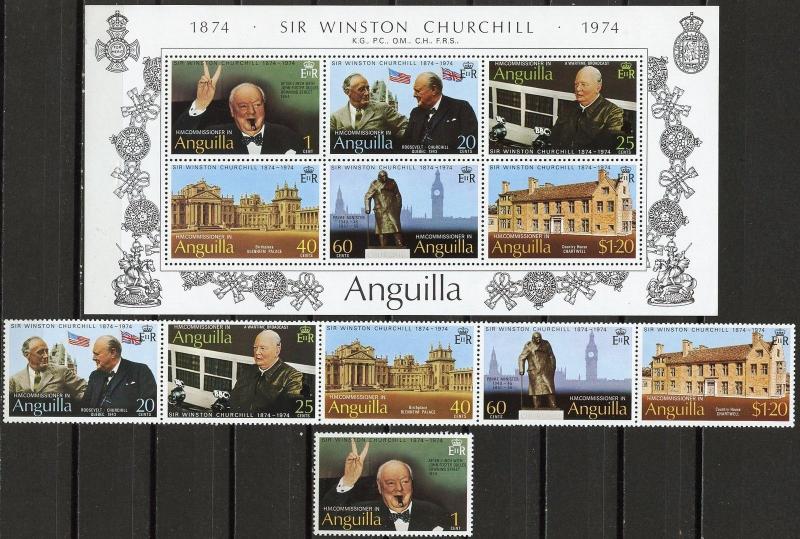 ANGUILLA WINSTON CHURCHILL MEMORIAL SET & SHEETLET  MINT NH