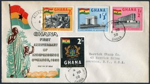 Ghana 17-20,FDC.Michel 20-23. Independence,1st Ann,1958.Hotel,Parliament,Flag.