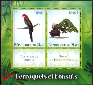 Mali 2014 Birds Parrots Bonsai Sheet MNH