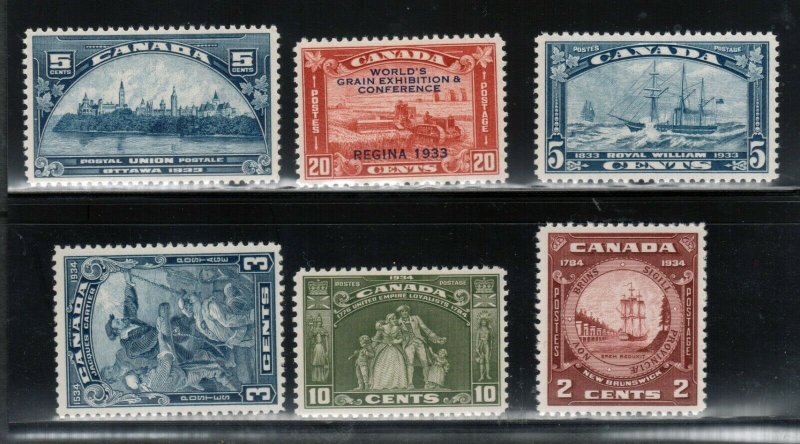 Canada #202 - #204 & #208 - #210 Very Fine Never Hinged Fresh Sets
