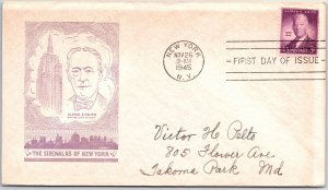 US FIRST DAY COVER Alfred E. Smith Memorial 1873-1944 Portrait Cachet D 1945