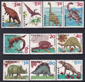 Poland 1965 Sc 1307-16 Various Prehistoric Dinosaurs Complete Set Stamp CTO