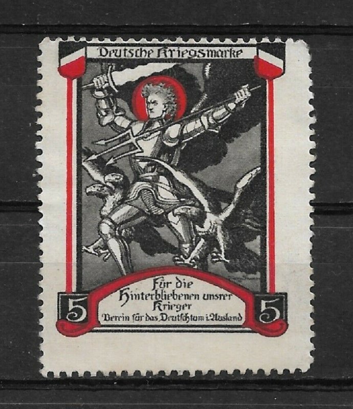 Germany Propaganda Stamp Knight, WW-I, Our Warriors for the Bereaved,VF Mint NG