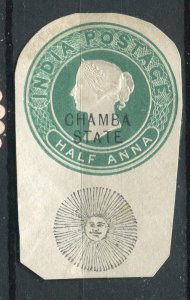 INDIA; CHAMBA 1890s early classic QV fine Mint Postal Stationary PIECE