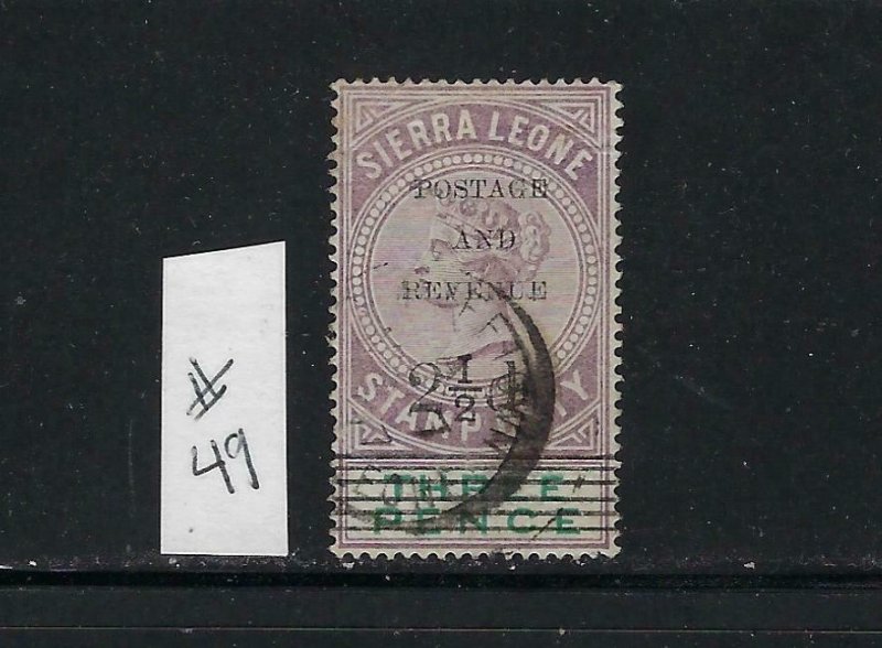 SIERRA LEONE SCOTT #49 1897 OVERPRINT/SURCHARGE 2 1/2 ON 3P - USED