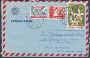 INDONESIA 1979 formular aerogramme used to New Zealand - orchids............J574