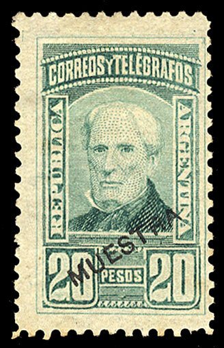 Argentina #88S, 1891 20p green, overprinted Muestra (Specimen) in black, hi...