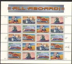 US #3333-37 Mint Sheet Famous Trains 