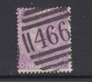 Great Britain Sc 50 used. 1867 6p dull violet QV, Plate 6, 466 in grid X, sound