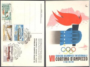 1956 Repubblica Official Postcard VII Winter Games Cortina and set n . 793/6
