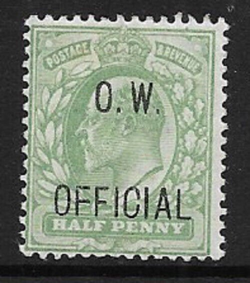 Sg O36 ½d Green Edward VII 'O W OFFICIAL' overprint single MOUNTED MINT 