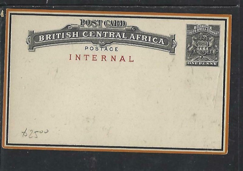 BRITISH CENTRAL AFRICA  COVER (P0210B)  ARMS 1D PSC INTERNAL UNUSED