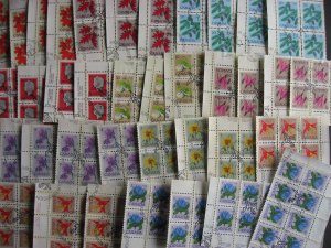 Canada 37 used plate blocks of 4 many in matched sets, most 1970s flowers issue