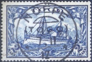 German Colonies 1912 Togo NOEPE Mi17 2M 2 Mark Lg Yacht Used Expertized 106546