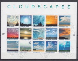 (K) USA Sc#3878 Cloudscapes Full Sheet VF Used