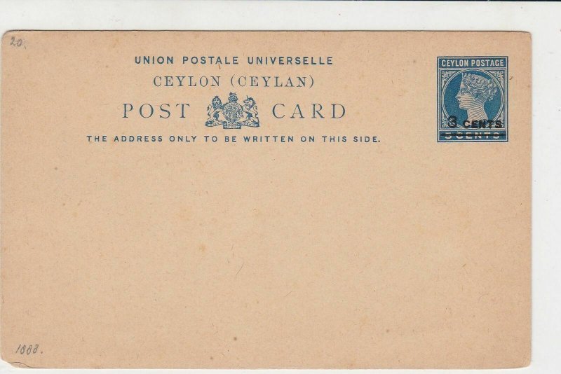 Ceylon 3 Cents vintage UNUSED Stamps Card ref R 18057