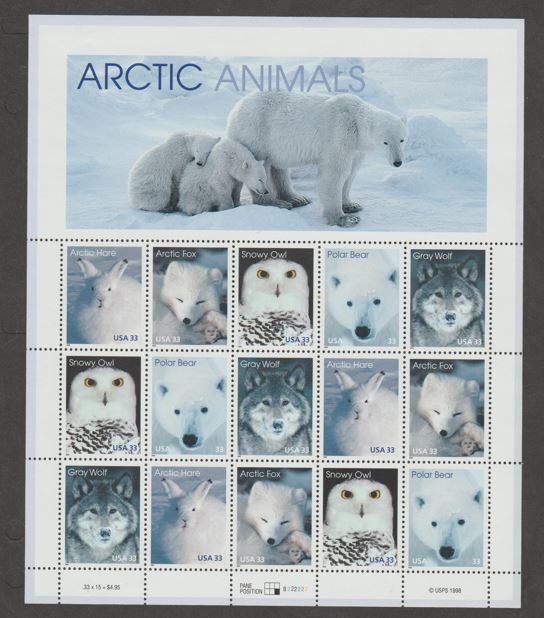 U.S.  Scott #3288-3292 Arctic Animals Stamps - Mint NH Sheet