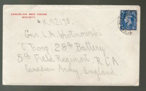 1944 GB / Canadian Army 5th Field Regiment soldier cover letter to brother .